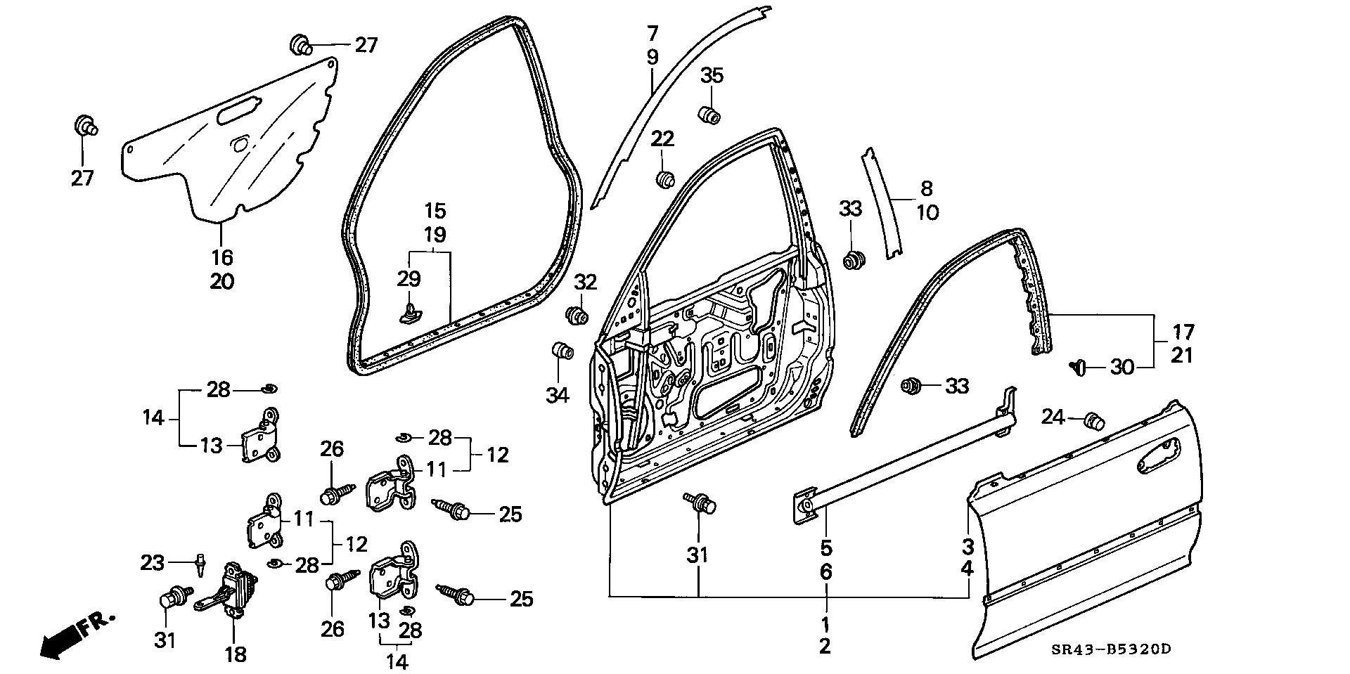 WEATHERSTRIP, R. FR. DOOR FRONT DOOR PANELS Honda Civic Sedan