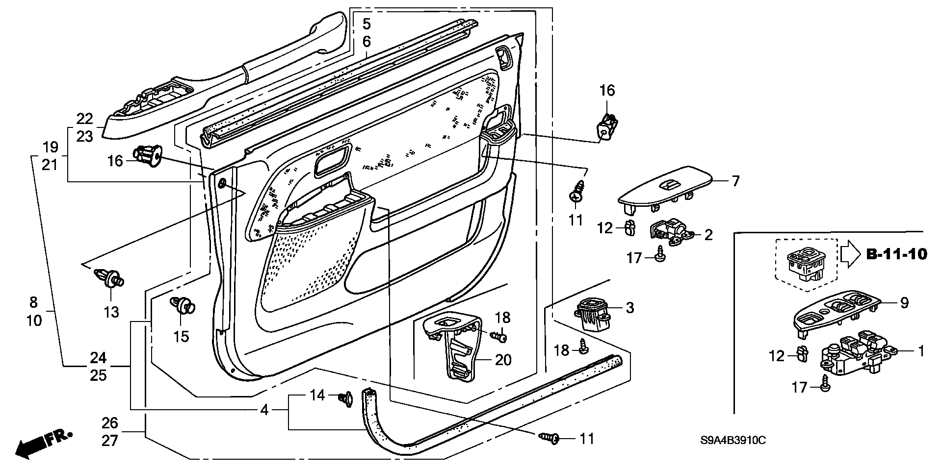83561-SCA-A01ZA - PANEL, L. POWER WINDOW MASTER SWITCH *NH167L*(GRAPHITE BLACK)