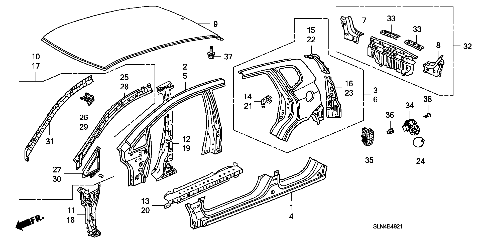 04646-SLN-A91ZZ - PANEL SET, L. RR. (OUTER) (DOT)