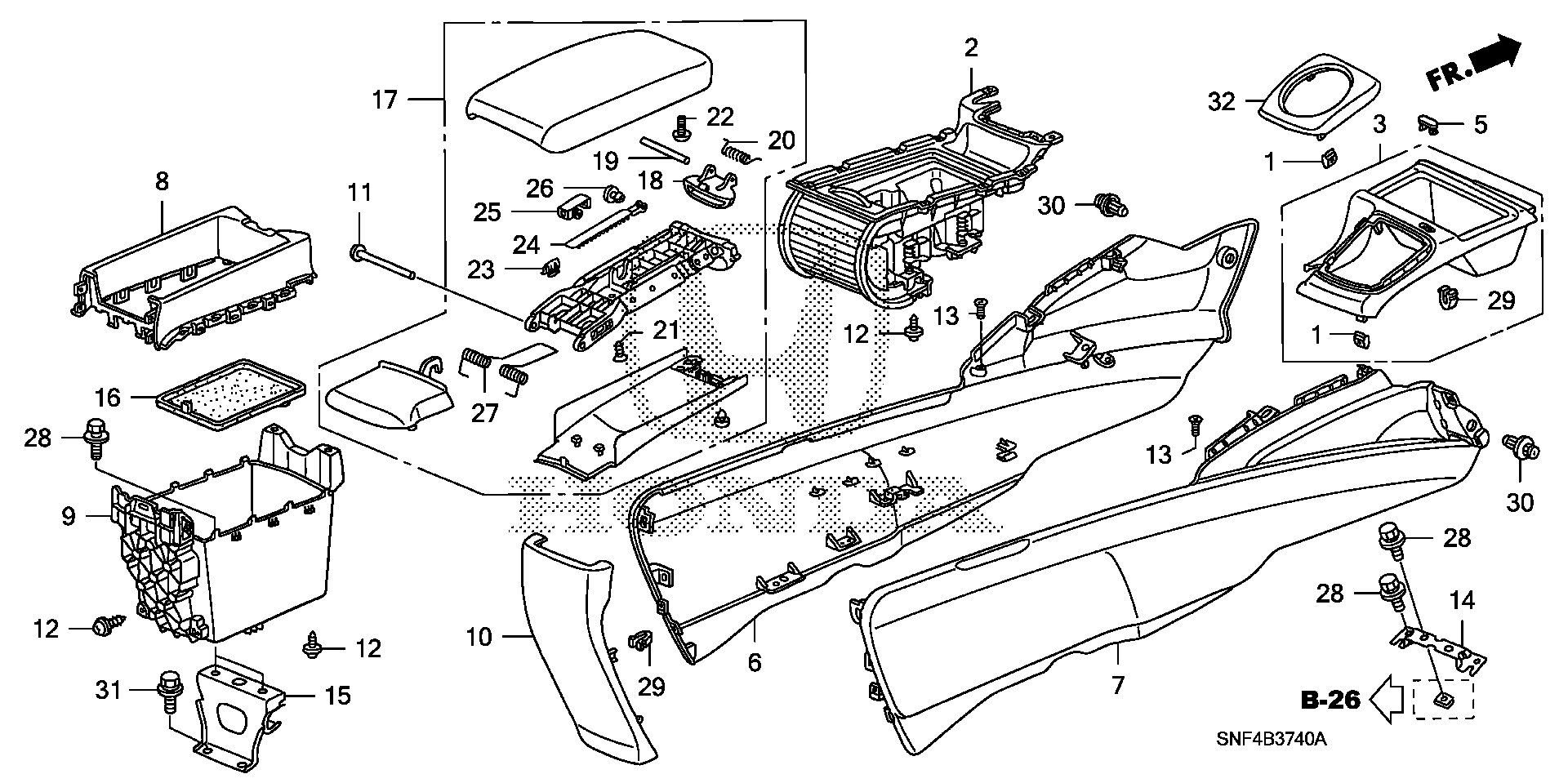 83450-SNA-A52ZA - ARMREST ASSY., CONSOLE *NH598L*(ATLAS GRAY)