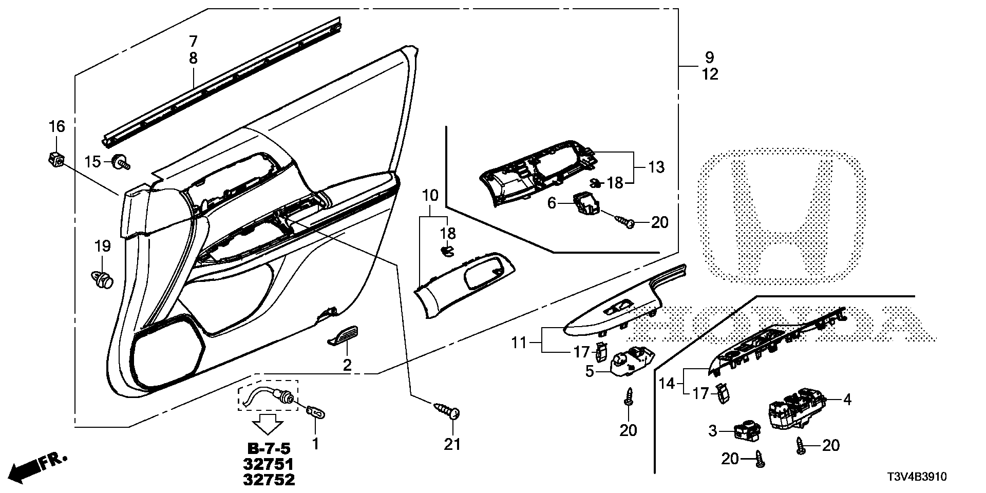 83500-T2A-P52ZE - LINING ASSY., R. FR. DOOR *NH882L*(PLATINUM GRAY)