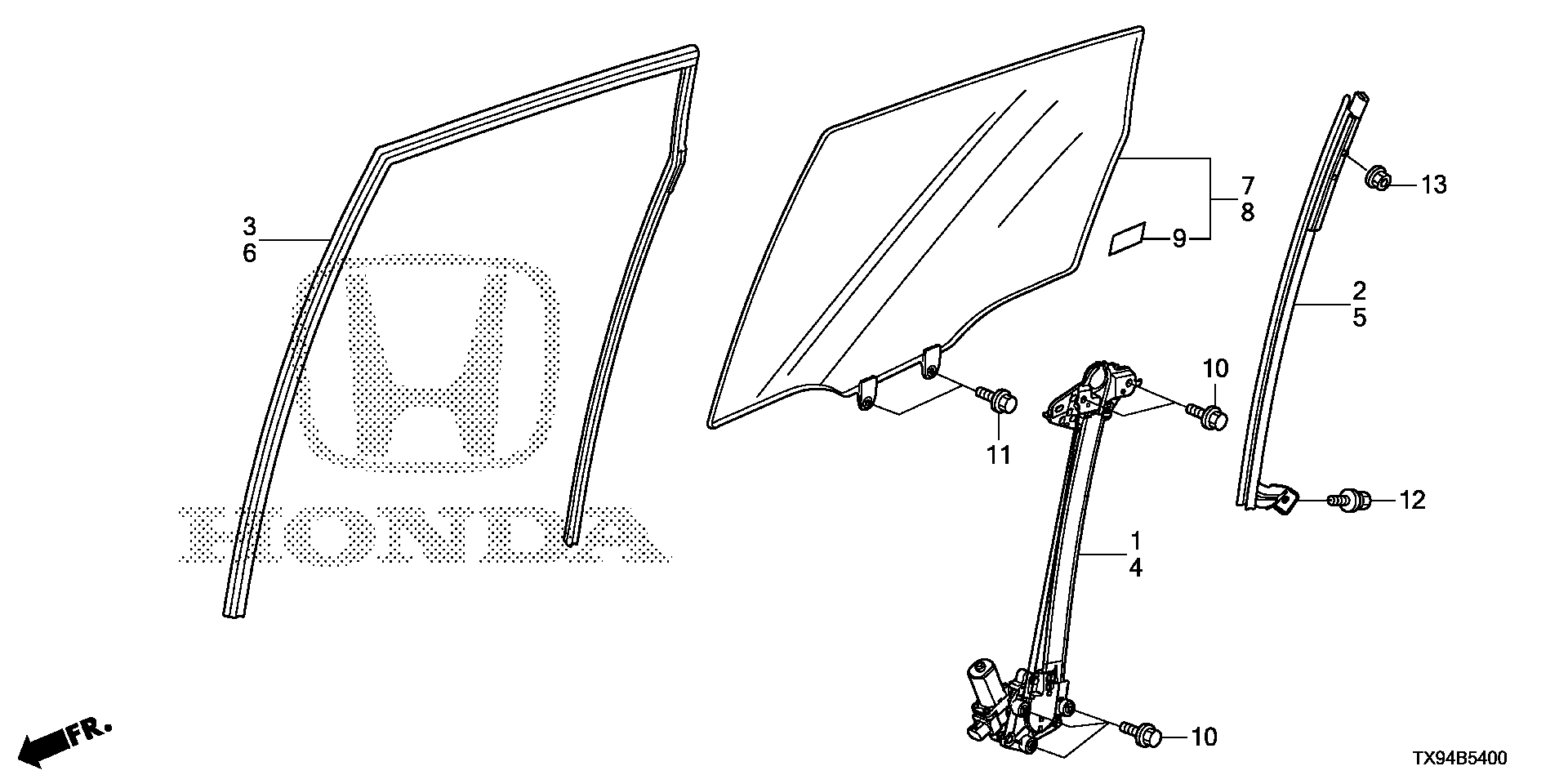 73450-TX9-A00 - GLASS ASSY., L. RR. DOOR (GREEN)(AGC)