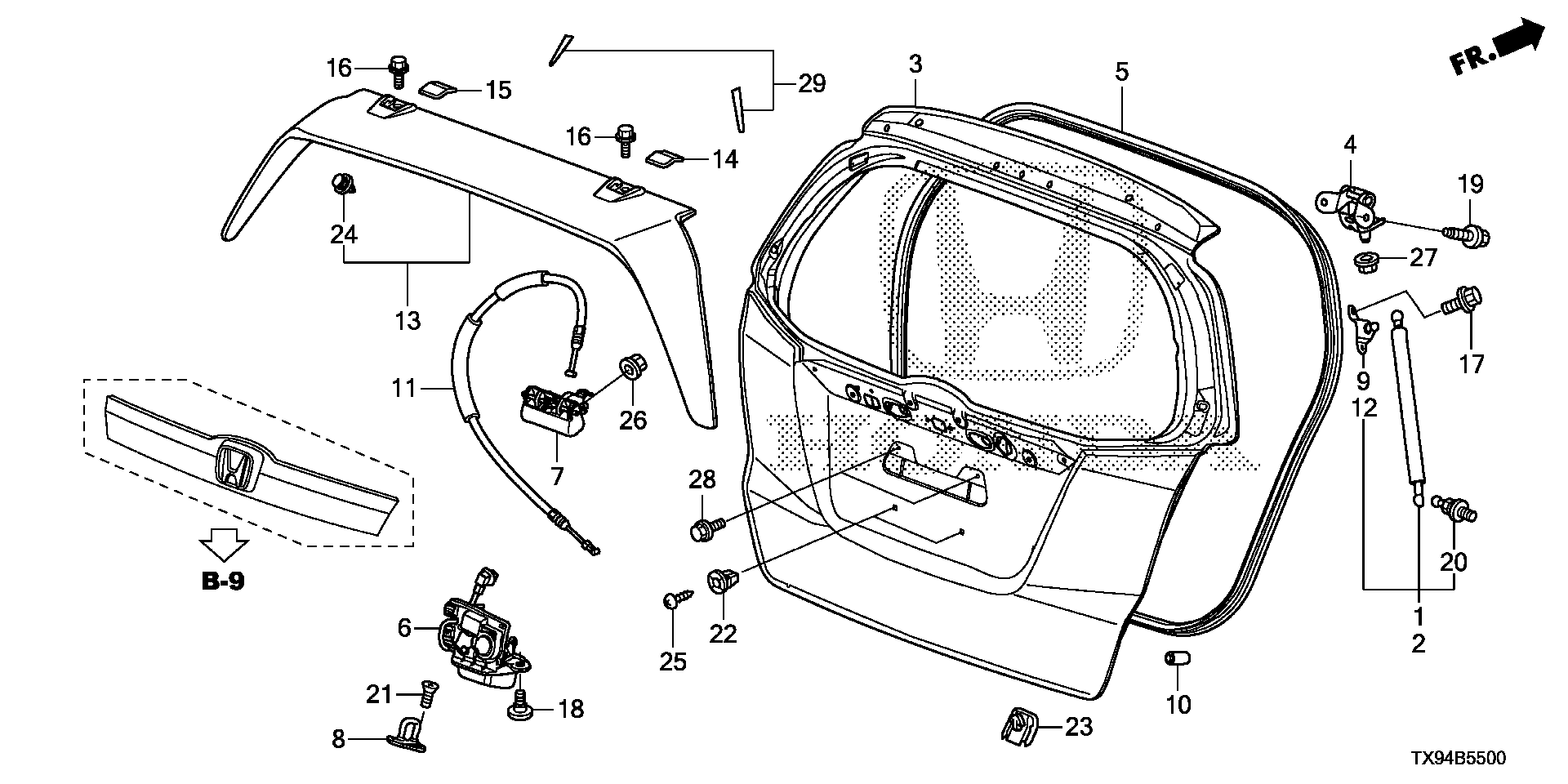 74971-TK6-A01YG - LID, L. TAILGATE SPOILER *B579P*(REFLECTION BLUE PEARL)